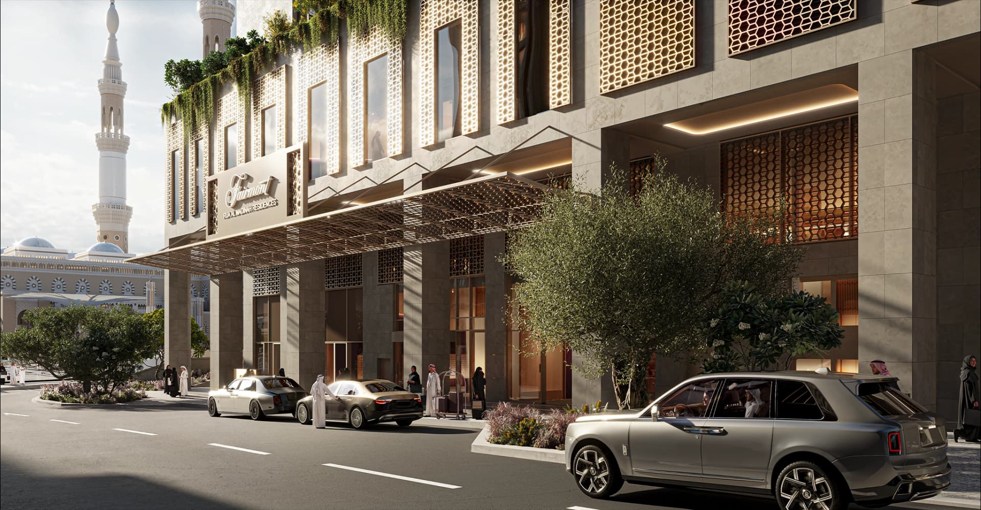 Street-level entrance of Fairmont Residences Rua Al Madinah